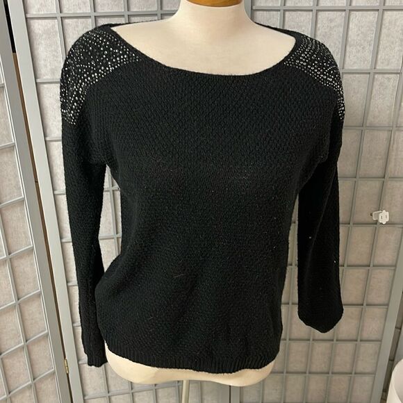 Dynamite Women’s Black Sweater with Rhinestone Shoulders, Size Small - Picture 1 of 7
